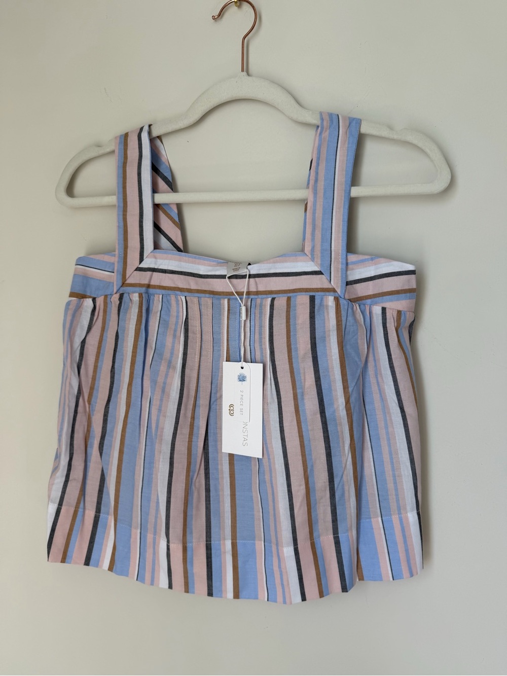 Caroline Constas Pink Blue and Tan Striped cotton Tank Top and shorts set - Picture 5 of 7